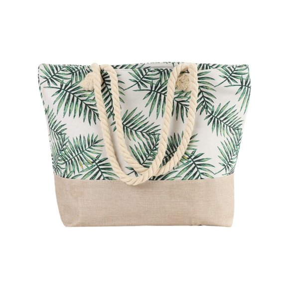 Palms Leaf Tote Bag- White/Green - XL - NWT - Picture 1 of 10